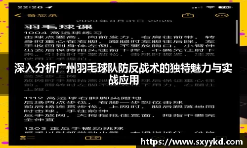 深入分析广州羽毛球队防反战术的独特魅力与实战应用